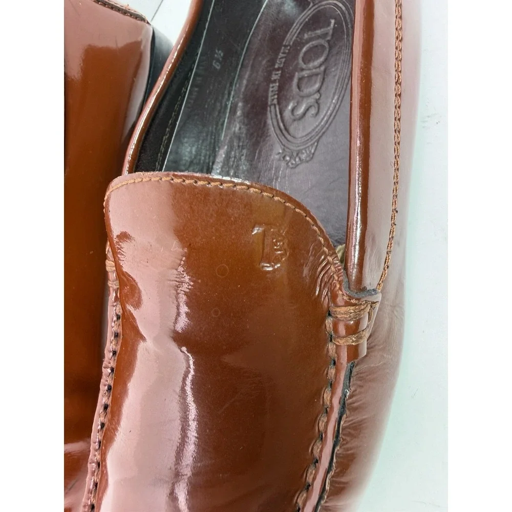 TOD'S Patent Leather Driving Loafers Brown Slip On Women's Size 6.5 Luxury Italy